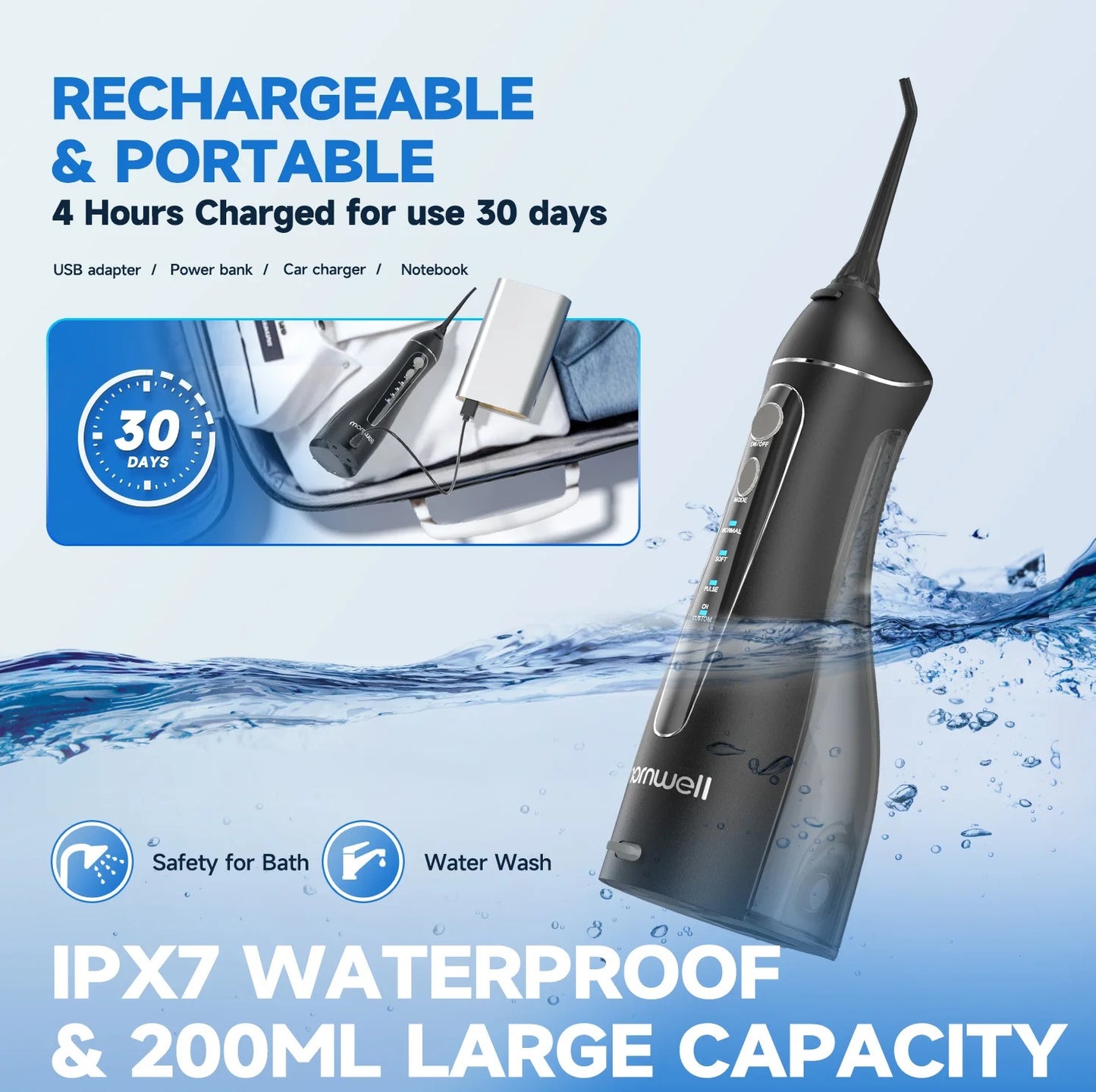 Mornwell F18 portable cordless water flosser UK