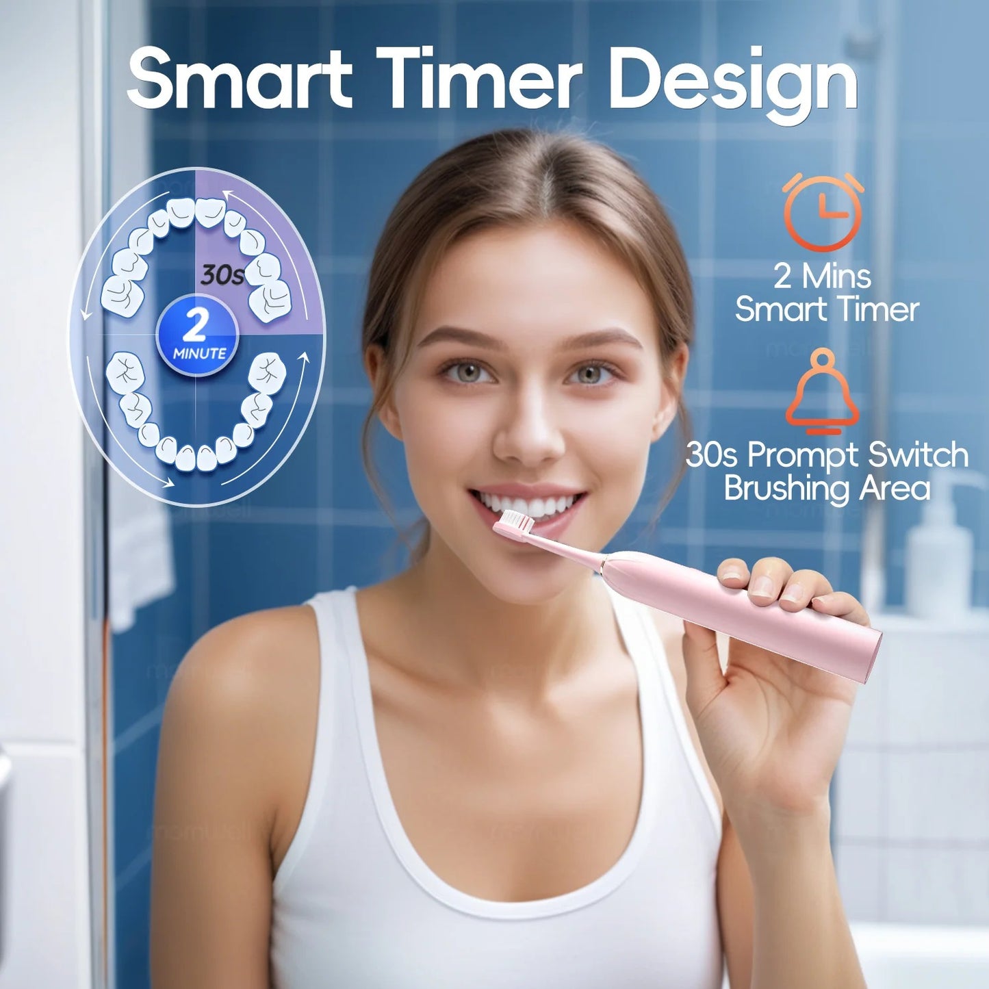 Pink Sonic Electric Toothbrush for Adults