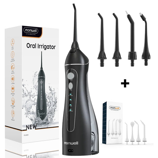 Mornwell F18 Portable Water Dental Flosser – Cordless Oral Irrigator with 4 Nozzles, 4 Modes & 200ML Tank