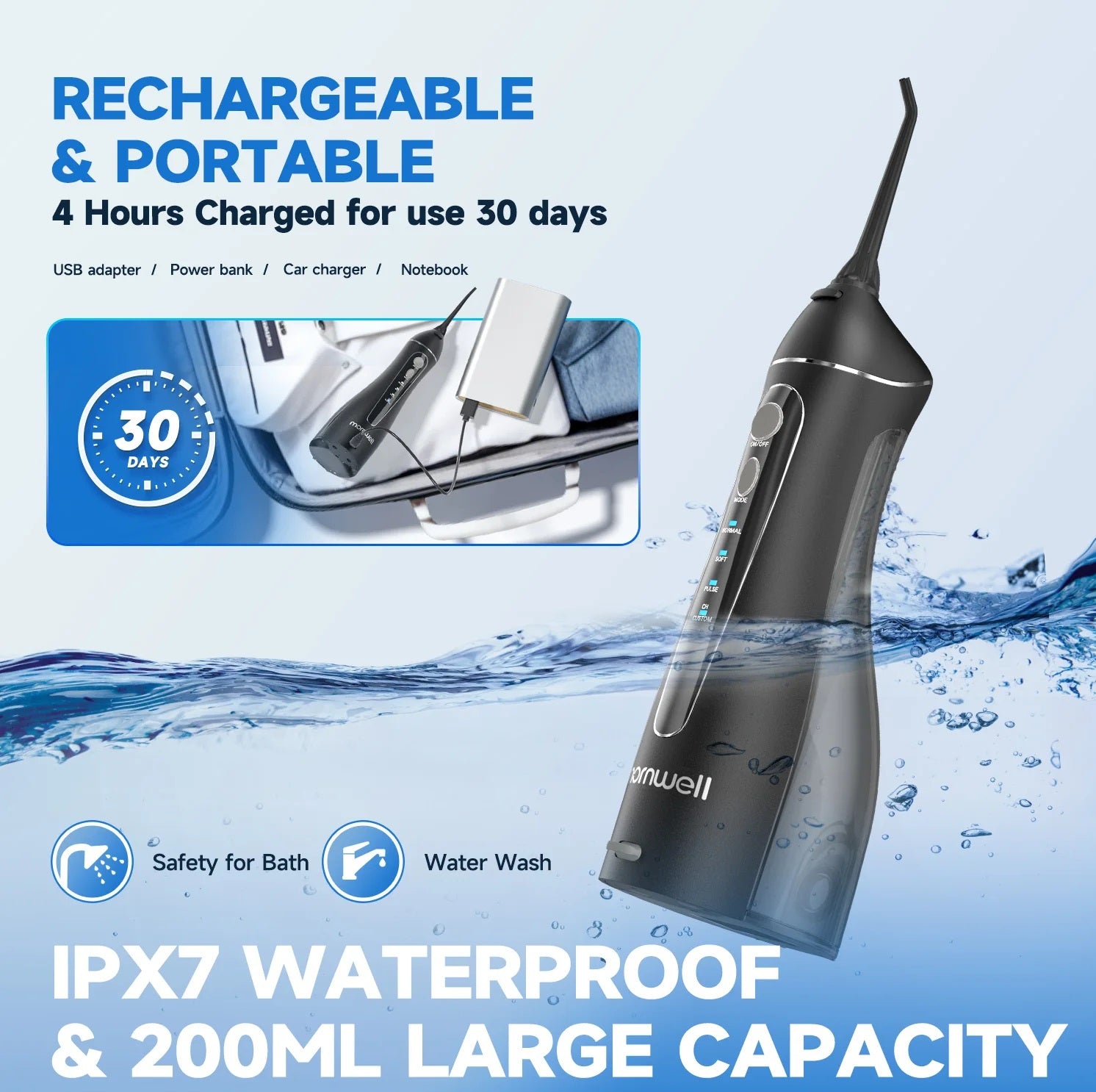 Mornwell F18 portable cordless water flosser UK