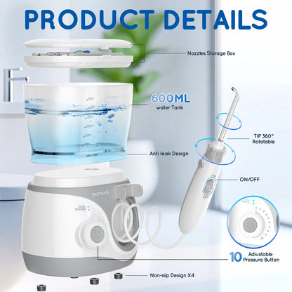 Mornwell Home Water Flosser 600ml Large Capacity – 10 Adjustable Pressure Settings