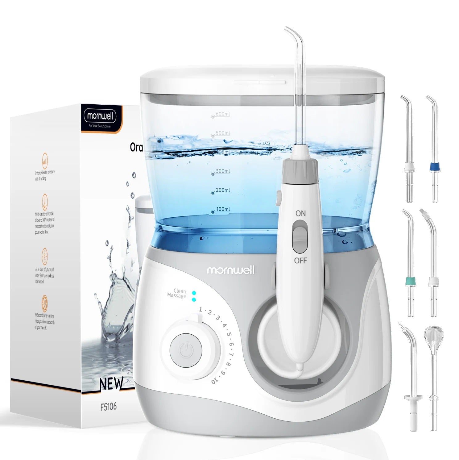 Mornwell Home Water Flosser 600ml Large Capacity – 10 Adjustable Pressure Settings
