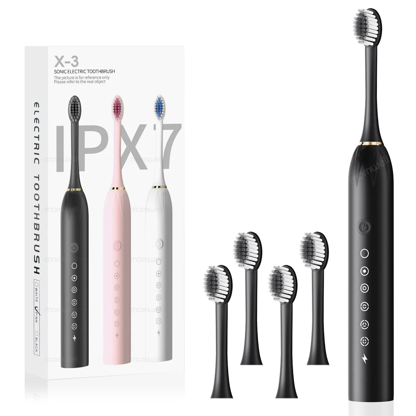 Pink Sonic Electric Toothbrush 6 Cleaning Modes IPX7 Waterproof DuPont Brush Head USB Rechargeable High Frequency Teeth Cleaning