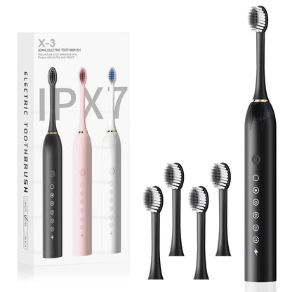 Pink Sonic Electric Toothbrush 6 Cleaning Modes IPX7 Waterproof DuPont Brush Head USB Rechargeable High Frequency Teeth Cleaning