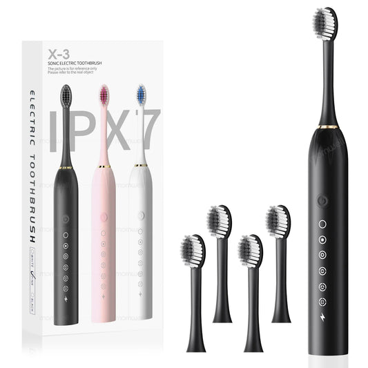 Pink Sonic Electric Toothbrush 6 Cleaning Modes IPX7 Waterproof DuPont Brush Head USB Rechargeable High Frequency Teeth Cleaning