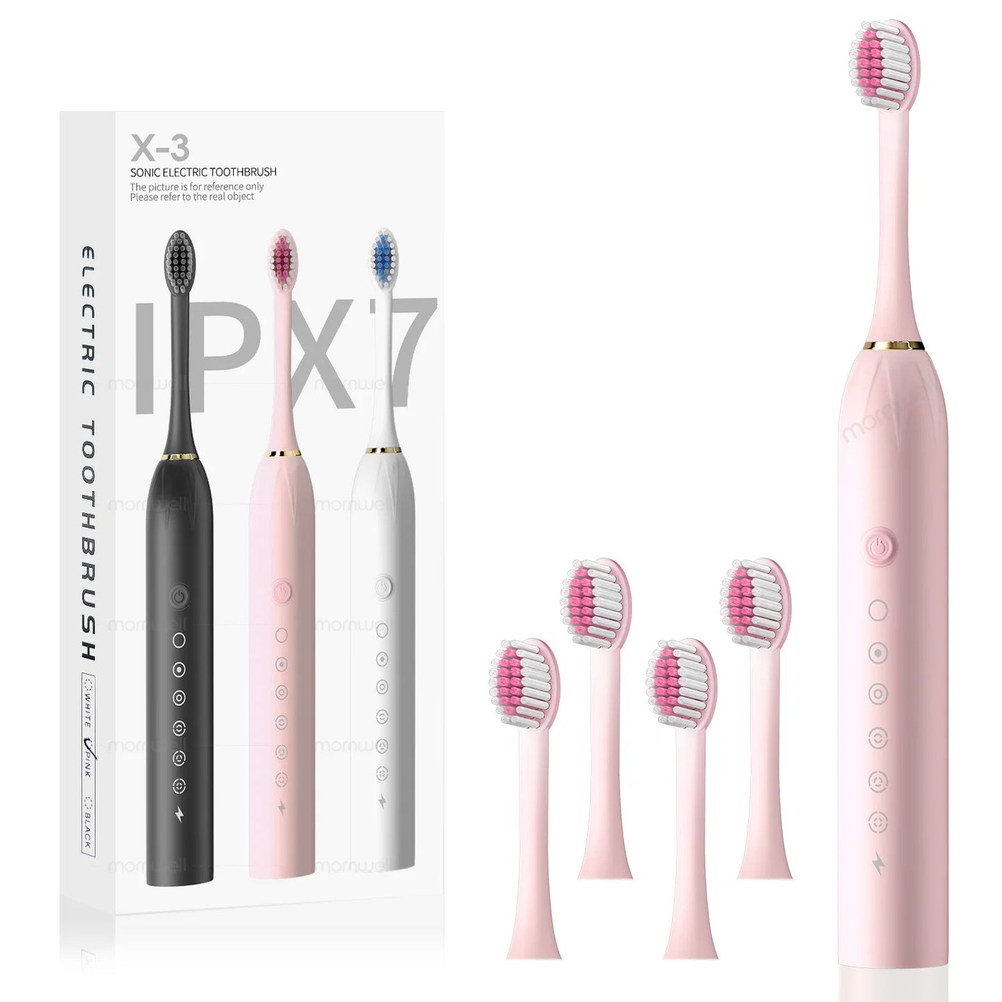 Pink Sonic Electric Toothbrush 6 Cleaning Modes IPX7 Waterproof DuPont Brush Head USB Rechargeable High Frequency Teeth Cleaning
