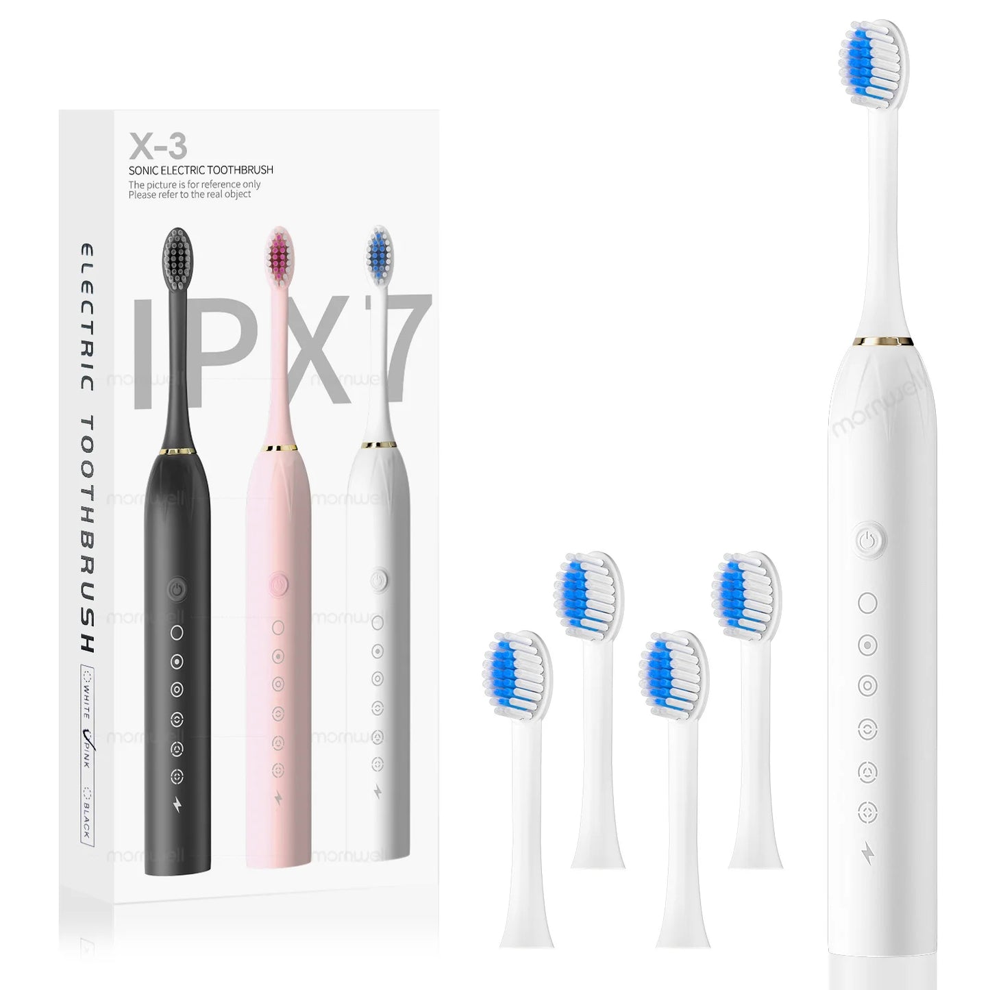 Pink Sonic Electric Toothbrush 6 Cleaning Modes IPX7 Waterproof DuPont Brush Head USB Rechargeable High Frequency Teeth Cleaning